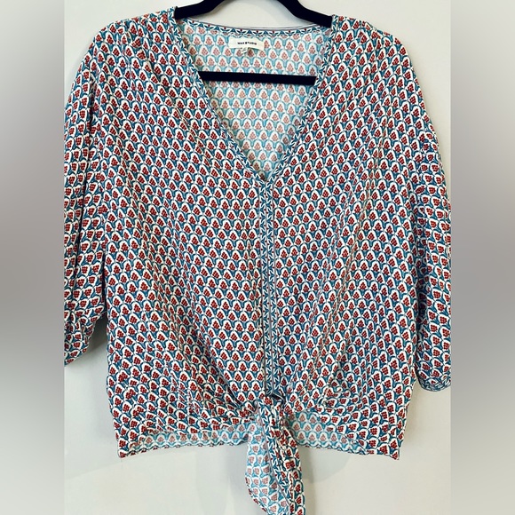 Max Studio-size large (L) short sleeve floral blouse with front knot - Picture 3 of 6